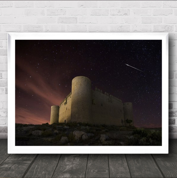 Montgri Catle Architecture Starfall Stars Sky Night Astronomy Wall Art Print