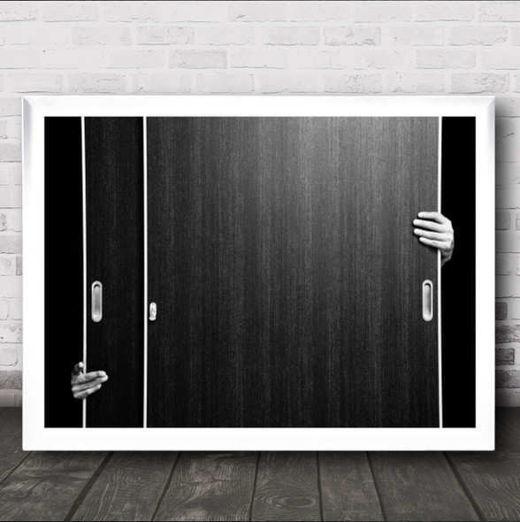 Open Abstract Graphic Hands Door Japan Hand B&W Asia Geometry Wall Art Print