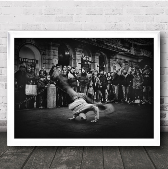 People Italy B&W Street Rome Crowd Group Audience Performance Wall Art Print