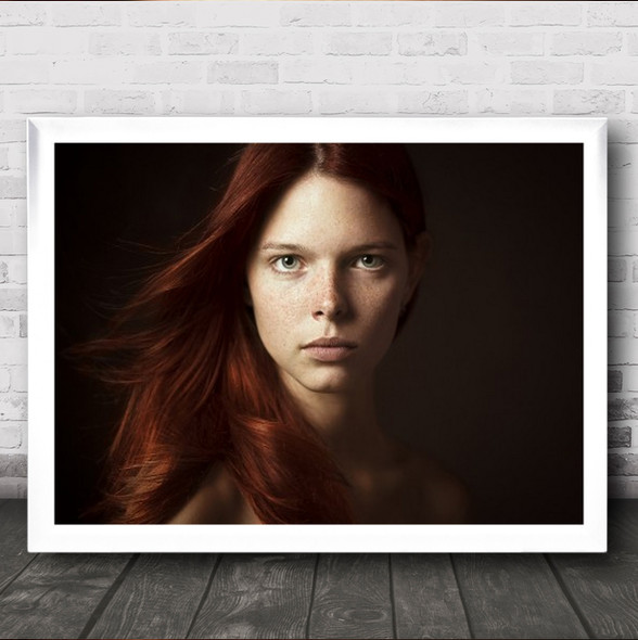 Portrait Red Hair Freckles Straight Studio Model Woman Person Wall Art Print