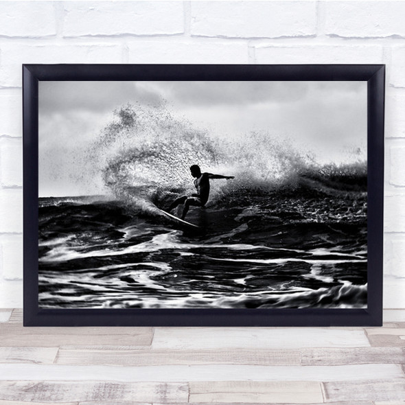 Surf At Hawaii Surfer Surfing B&W Splash Wave Water Sea Ocean Wall Art Print