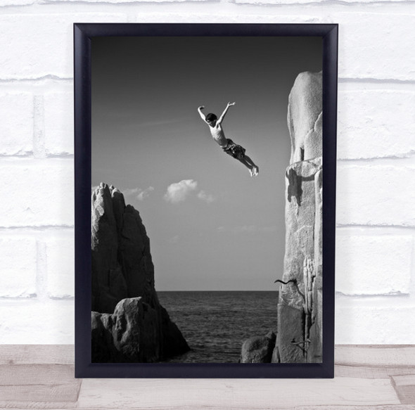 Can I Fly Dive Jump Cliff Action Sardinia Summer Diving Fall Wall Art Print