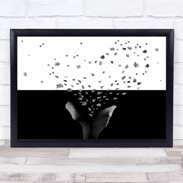 Conceptual B&W Blackaamp;White Black White Leaves Hands Face Wall Art Print