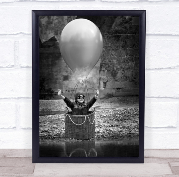 Fly Me To The Moon Portrait Face Happy Hot Air Balloon Water Wall Art Print