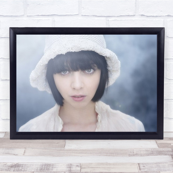 Mimi Portrait Half Body Woman Hair Cap White Light Eyes Blue Wall Art Print