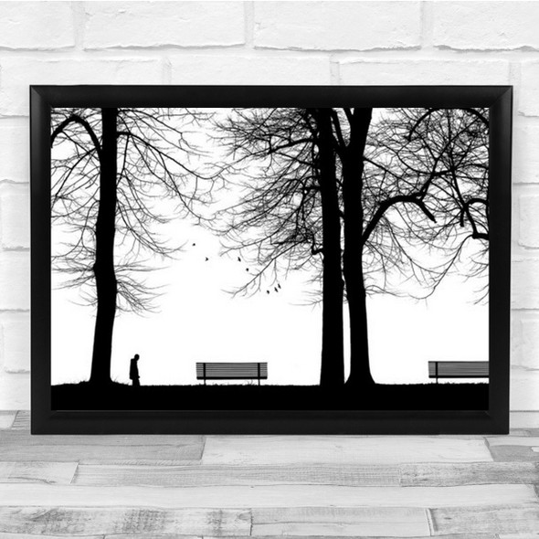Solitudini 3 Bench Figure Person Silhouette Graphic Contrast Wall Art Print