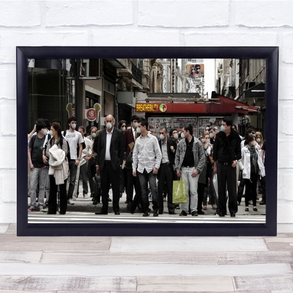 Unbreathable Future Crowd Of People In Masks Street Crossing Wall Art Print