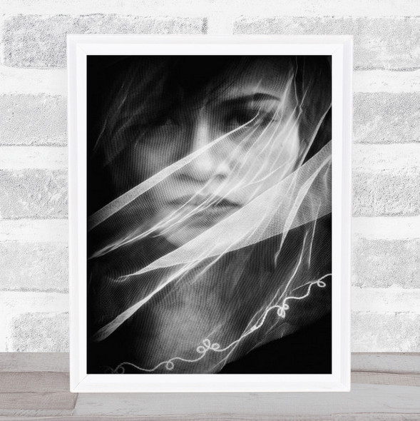 And Fall Fabric Flow Flowing Face B&W Woman Person Portrait Wall Art Print