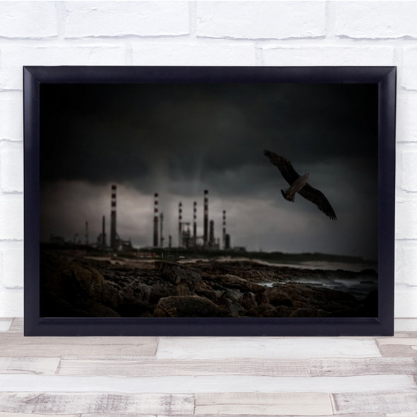 Go Away Bird Factory Industry Industrial Chimney Smoke Dark Wall Art Print