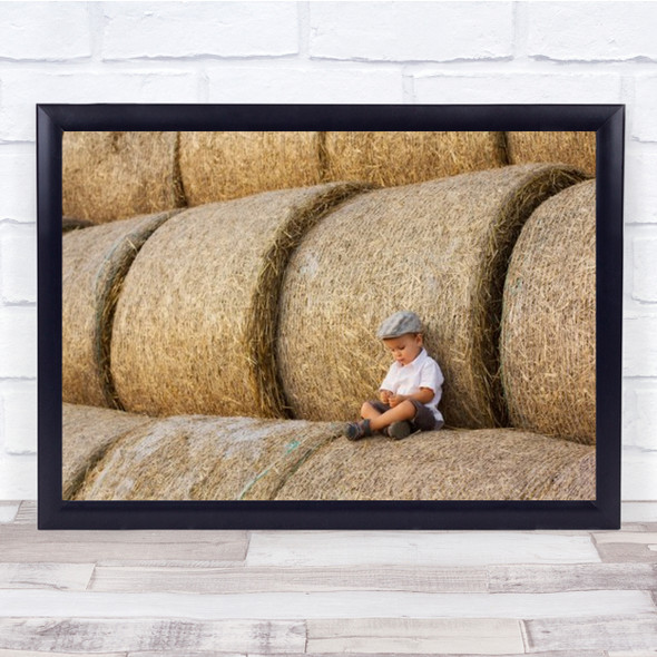 Haystacks Boy Hay Countryside Portrait Outdoors Outside Kid Wall Art Print