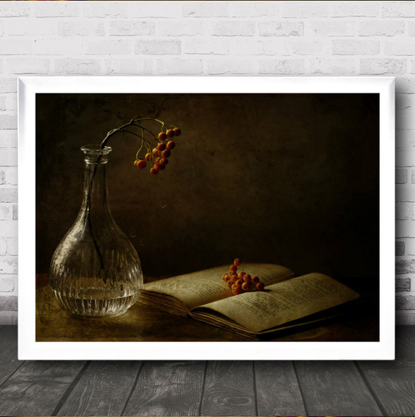 In The Dark Of My Days Book Read Reading Vase Berry Berries Wall Art Print