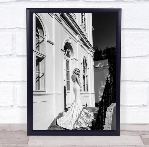 Janina Wedding Dress Berta Fashion Bride Marry Marriage B&W Wall Art Print