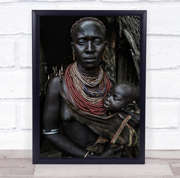 Portrait Body Ornaments Face Black Mother Baby Child Tribal Wall Art Print