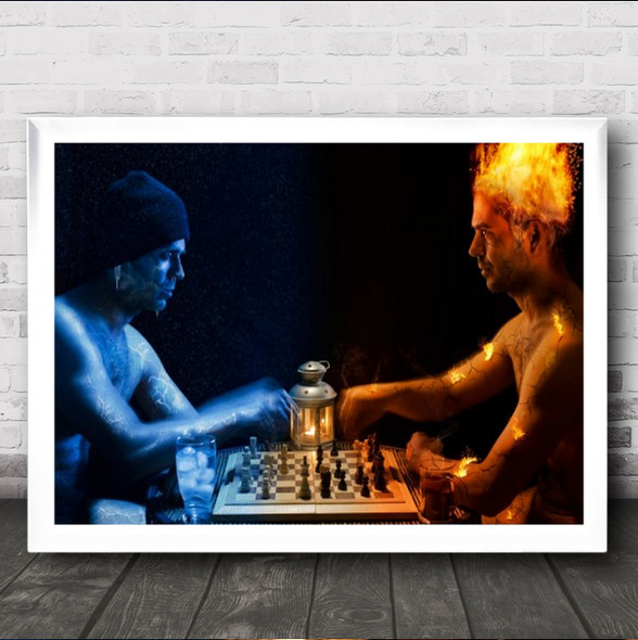 The Endless Battle Fire Ice Emotion Chess Conflict Metaphor Wall Art Print