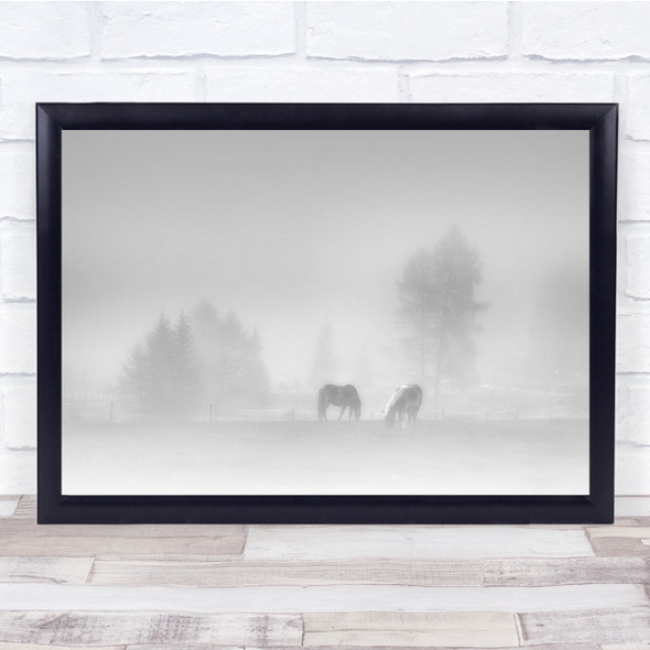 Timeless Horse Horses Fog Mist Haze Fence Rural Countryside Wall Art Print