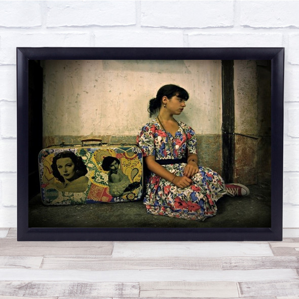Waiting For The Next Train To Adulthood Suitcase Dress Girl Wall Art Print