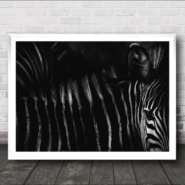 Zebra Animal B&W Pattern Dark Stripes Lines Animals Low Key Wall Art Print