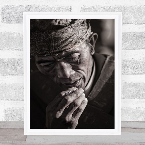 Faces Of Indonesia Portrait Half Body Truban Old Man Toned Wall Art Print