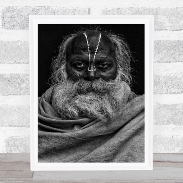 Indian Dark Face Portrait Man B&W Lackaamp;White Half Body Wall Art Print