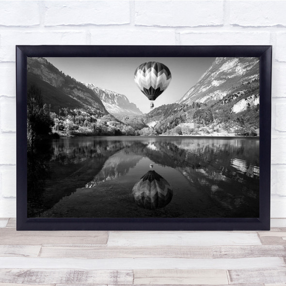 La Mongolfiera Lake Mountains Balloon Landscape Reflection Wall Art Print