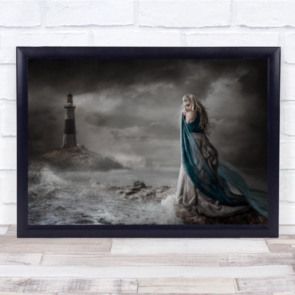 The Keepers Wife Woman Dress Edited Fantasy Bay Lighthouse Wall Art Print