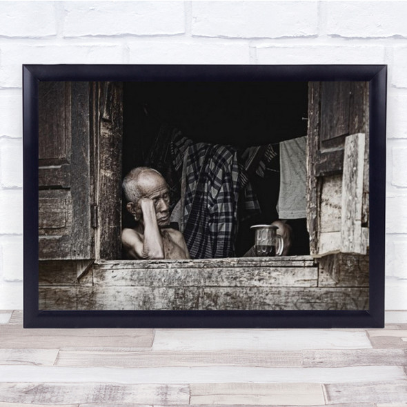 Tired Old Man Window Person Sumaniak West Sumatra Province Wall Art Print