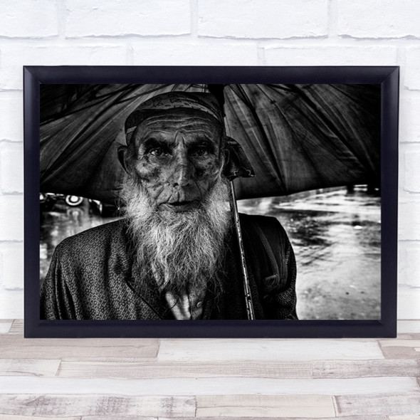 A Man From Kashmir India Portrait Body Face Old Beard B&W Wall Art Print