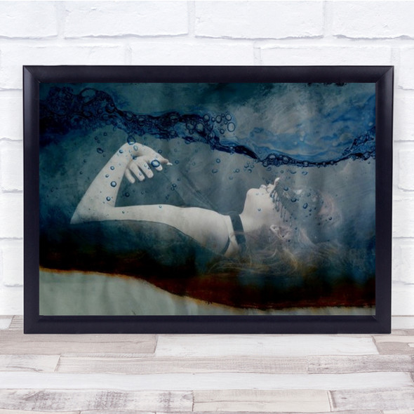 Awaiting Woman Person Underwater Mask Hands Rust Necklace Wall Art Print