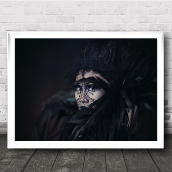 Gothic Queen Portrait Model Feather Feathers Dark Low Key Wall Art Print