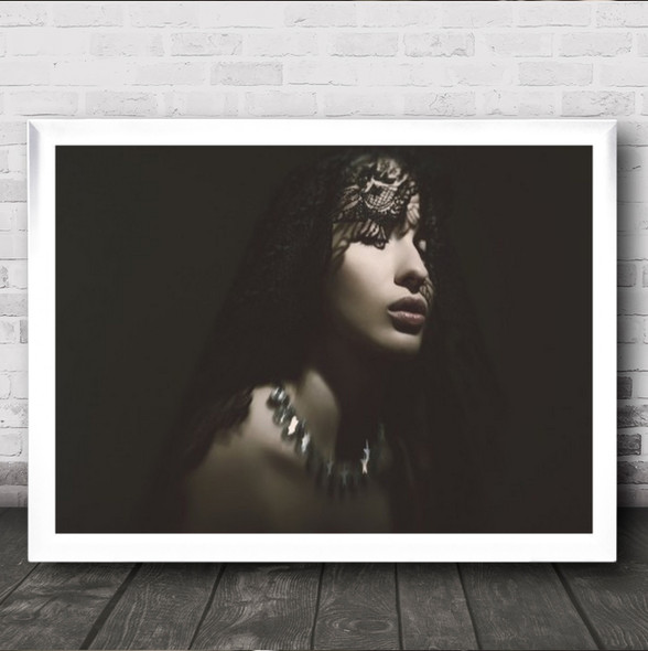 Grace Portrait Face Woman Model Veil Necklace Closed Eyes Wall Art Print