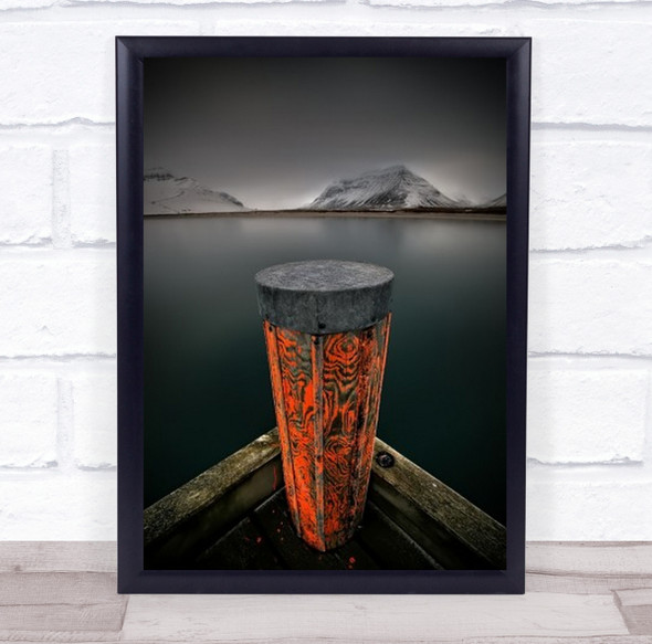 Neon Red Poles Landscape Seascape Water Iceland Mountains Wall Art Print