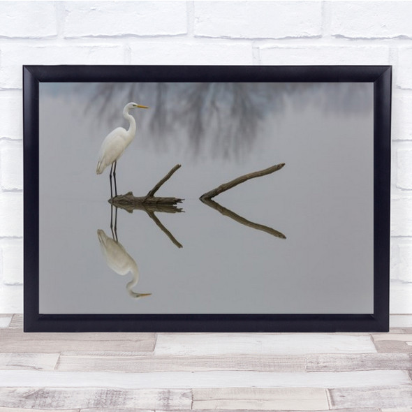 Reflections Heron Bird White River Reflection Lake Branch Wall Art Print