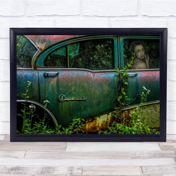 Special Girl Abandoned Car Junkyard Rust Composite Person Wall Art Print