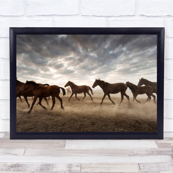 Wild Horses Horse Flock Herd Run Running Gallop Galloping Wall Art Print
