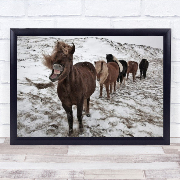 Follow Me Guys Iceland Horses Animals Winter Snow Nature Wall Art Print