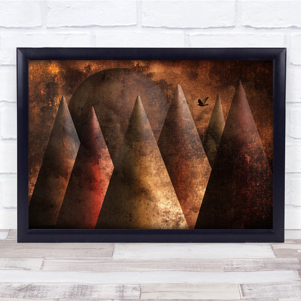 Lonely Bird Creative Edit Birds Flight Flying Hills Rust Wall Art Print