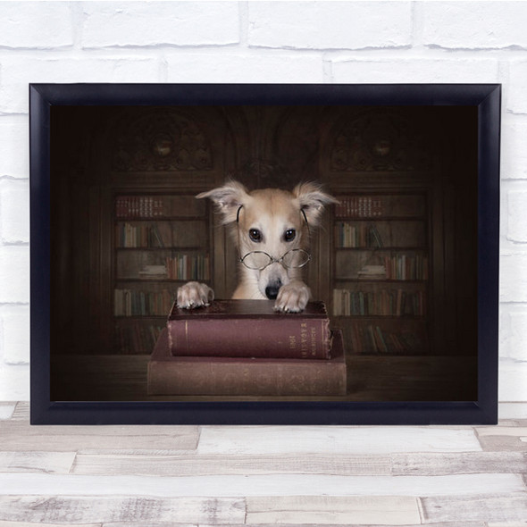 Professor Remus Animal Portrait Dog With Glasses Fineart Wall Art Print