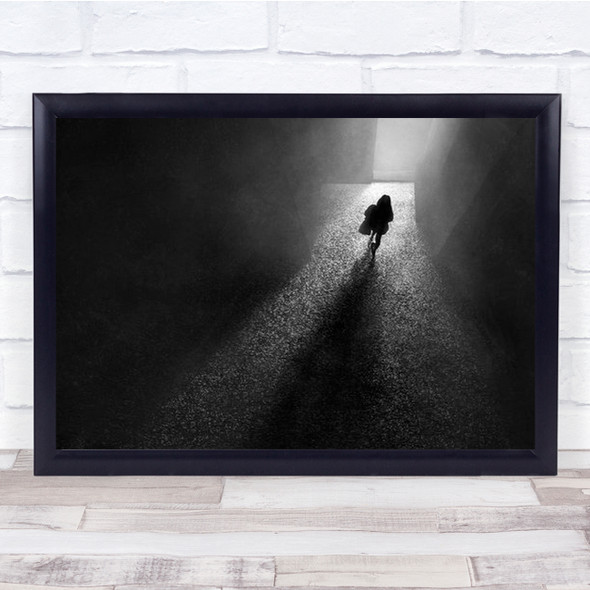 To The Light Creative Edit Shadow B&W Hallway Silhouette Wall Art Print