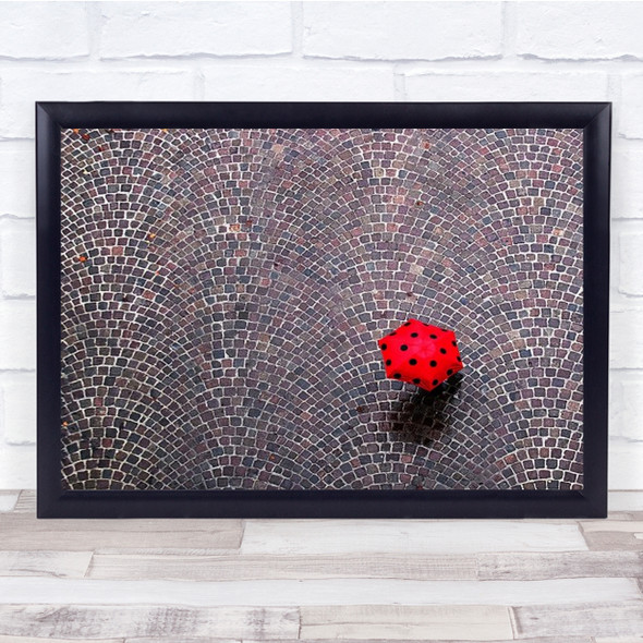 Urban Ladybug Polka Dots Dot Street Umbrella Cobblestone Wall Art Print