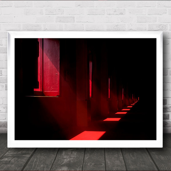 In The Red Temple Abstract Architecture Windows Pattern Wall Art Print