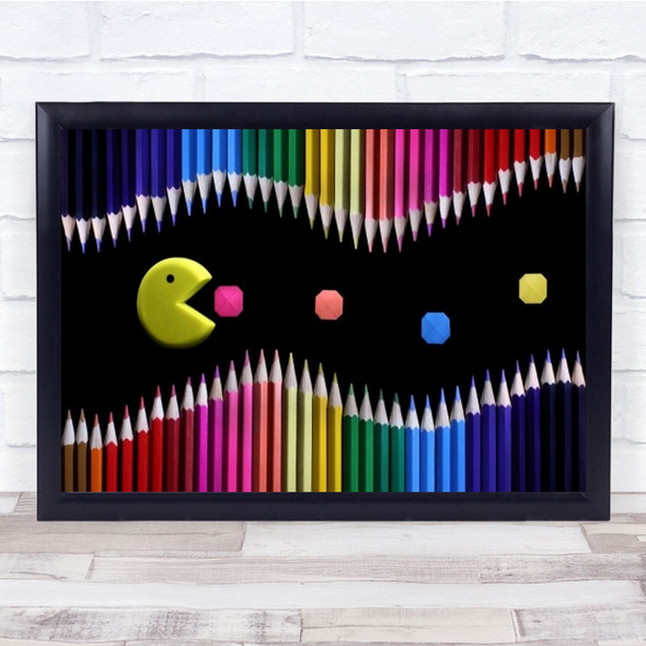 Packman Pacman Pencils Rainbow Colourful Colors Colours Wall Art Print