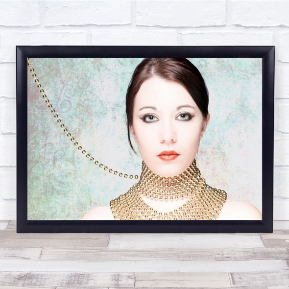 Strung Up Portrait Woman Beads Studio Necklace Brunette Wall Art Print