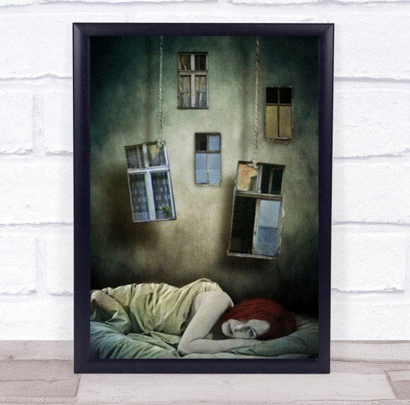 Windows Creative Edit Surreal Portrait Woman Red Wall Facade Art Print