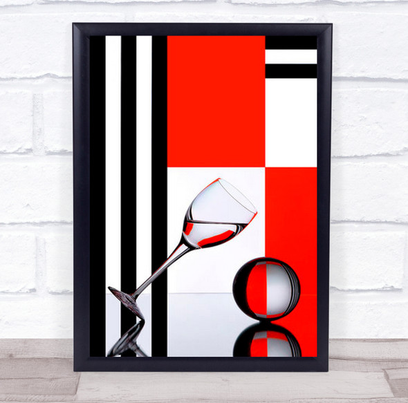 Wine Glass And Colours Shapes Lines Reflection Abstract Wall Art Print