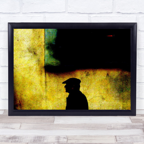 Silhouette Hat Abstract Yellow Grainy Contrast Graphic Wall Art Print