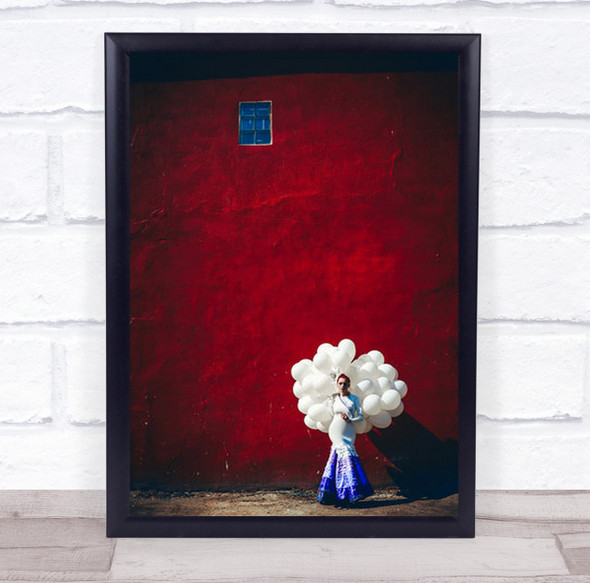 The Window Of Freedom Balloon Balloons Woman Dress Red Wall Art Print