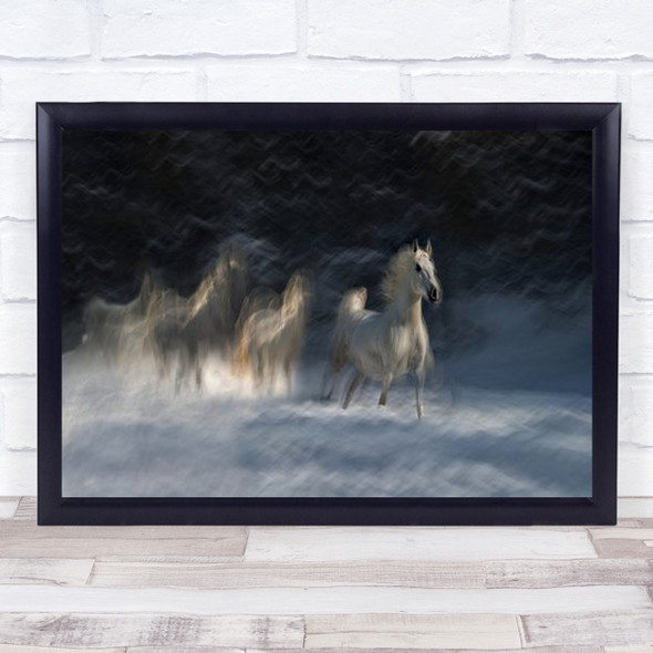 Winter Idyll Action Horses Icm Long Exposure Snow Cold Wall Art Print