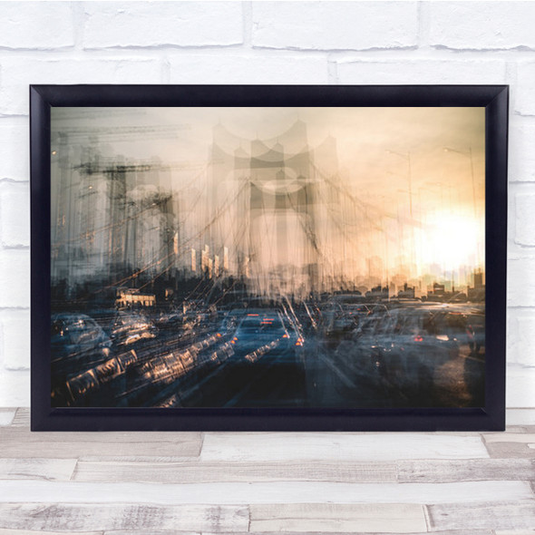 City Street Double Exposure Multiple Bridge Cityscape Wall Art Print