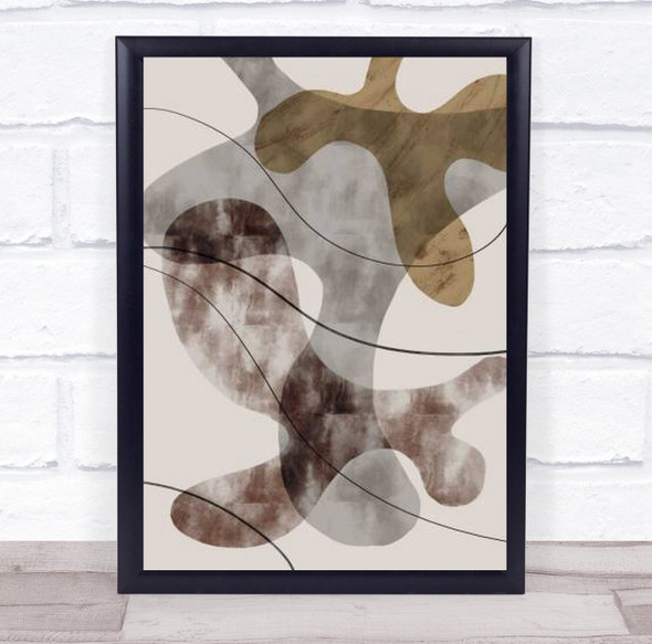 Brown Seaweed Shapes Graphic Lines Abstract Geometry Wall Art Print