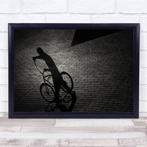 Man And Bicycle Shadows Street Shadow B&W Bike Biker Wall Art Print